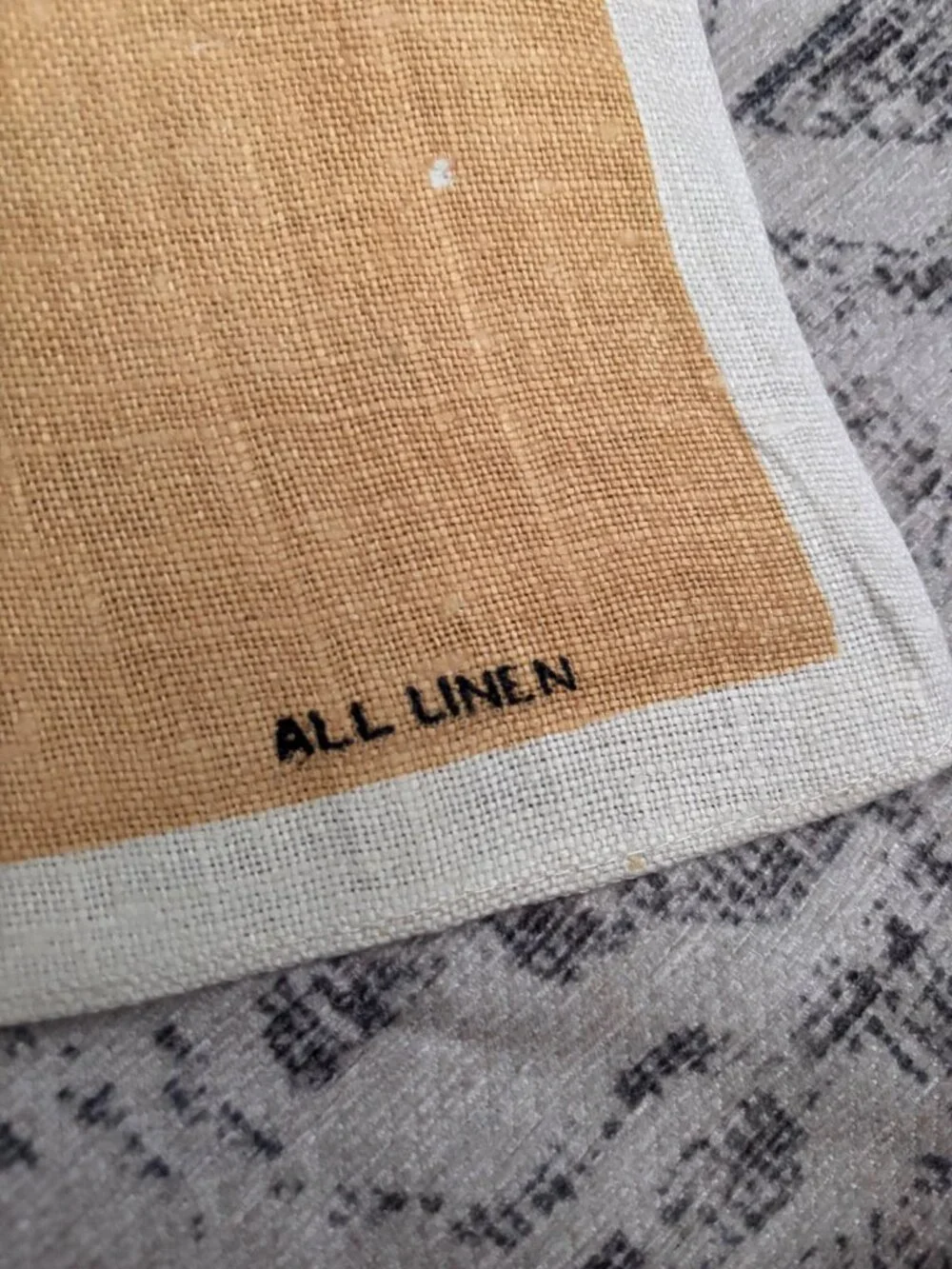 Vintage Handprinted All Linen Tea Towel With Fruit Bowl Design Fast Colours Made